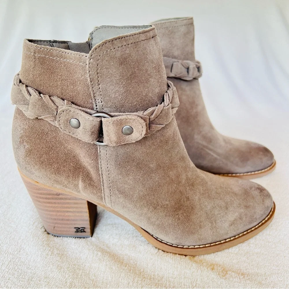 SAM EDELMAN BURNISHED SUEDE WESTERN ANKLE BOOTIES MUSHROOM TAUPE SIZE 9 NWT
